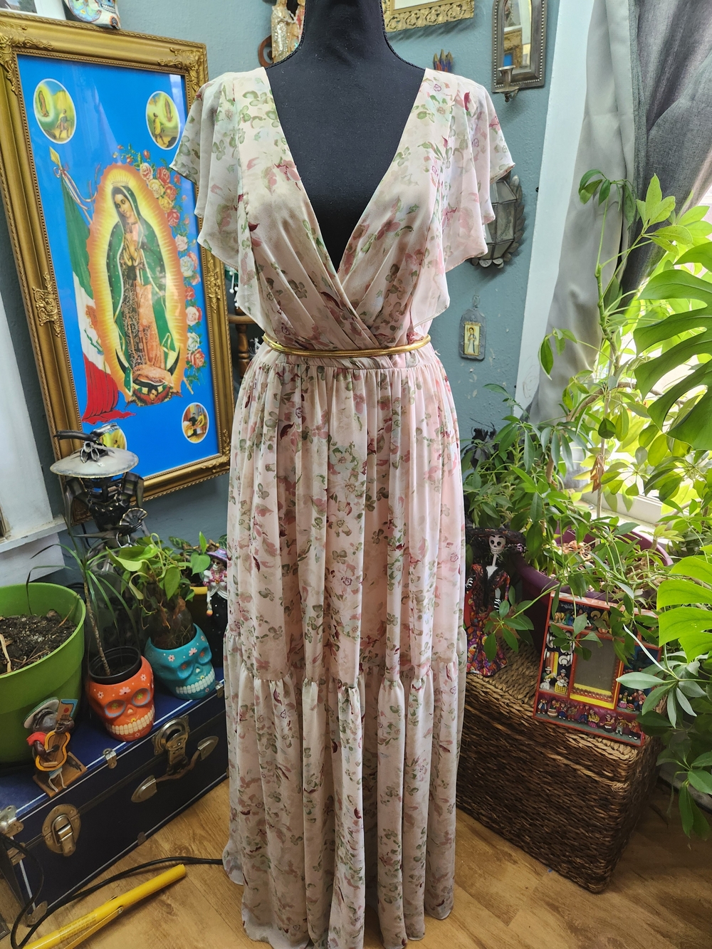 White by Vera Wang Pink Floral Maxi Dress - Picture 1 of 8
